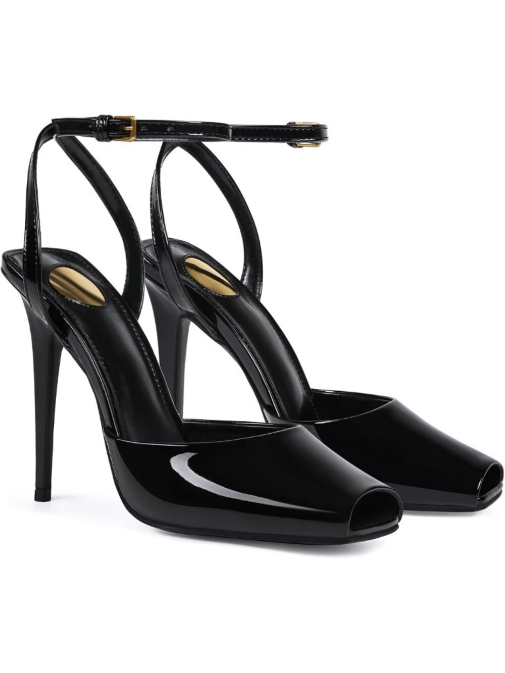 Chic Open Toe Heeled Sandals for Women - Patent Leather Stiletto Ankle Strap
